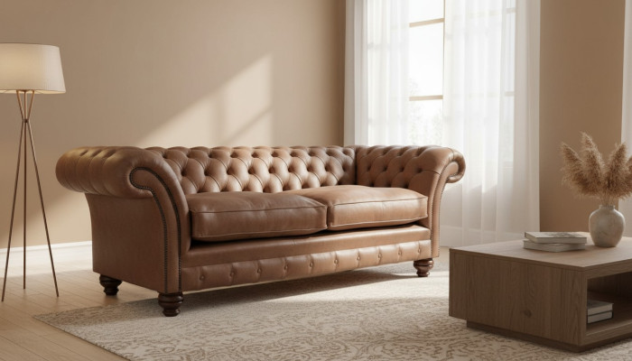 Sofá Chesterfield de diseño de lujo en cuero acolchado clásico de 3 plazas.