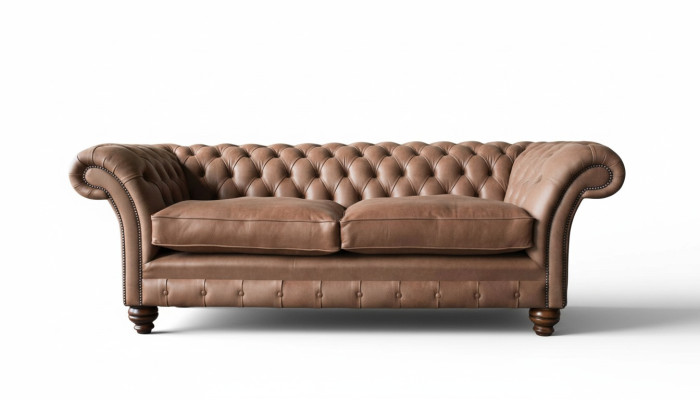 Sofá Chesterfield de diseño de lujo en cuero acolchado clásico de 3 plazas.