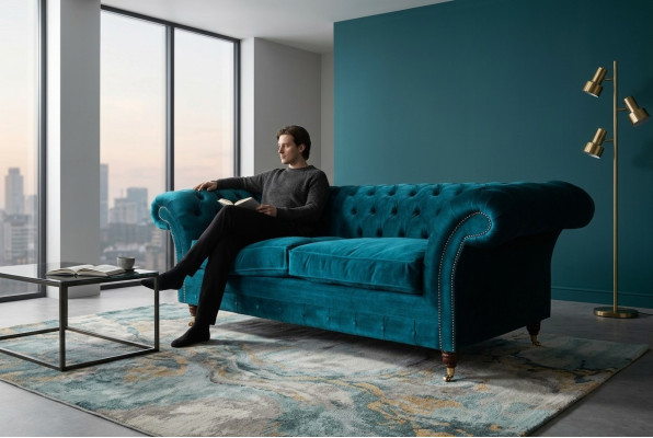 Sofá de diseñador de 3 plazas Chesterfield Sofá tapizado Sofás de diseño Sofá de asiento