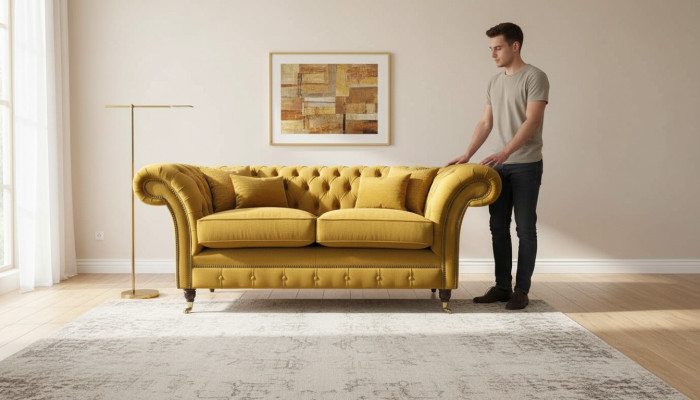 Sofá de 2 plazas Sofá tapizado de tela Chesterfield nuevo
