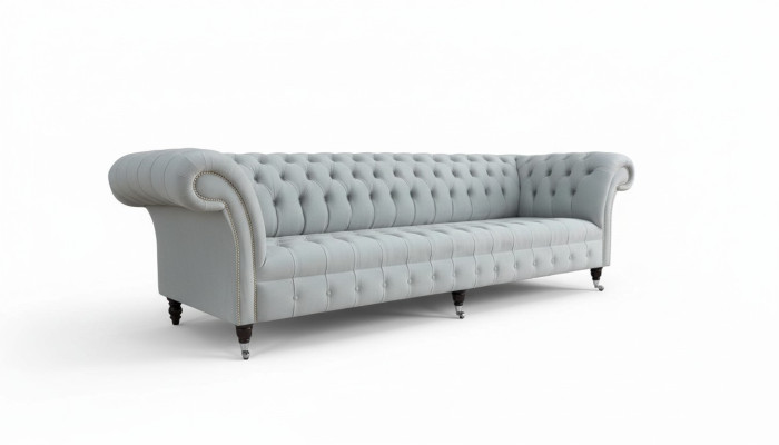 Sofá Chesterfield de 4 plazas, diseño de sofá, tela, tapizado, textil.
