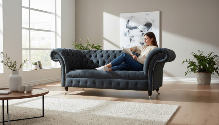 Sofá de 2 plazas diseño Chesterfield asiento de lujo de tela acolchado nuevo