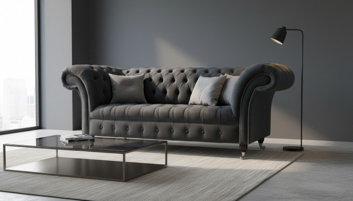 Sofá de 2 plazas diseño Chesterfield asiento de lujo de tela acolchado nuevo