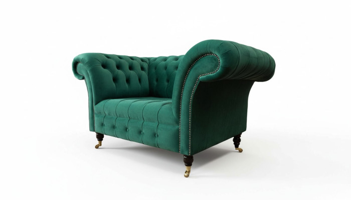 Sofá diseño Chesterfield gris sillón butaca orejero tapizado lujo textil