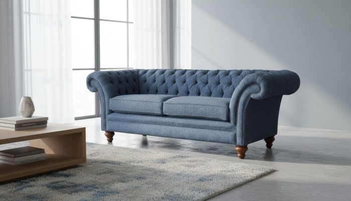 Sofá Chesterfield inglés para oficina de tres plazas de terciopelo de 230 cm.