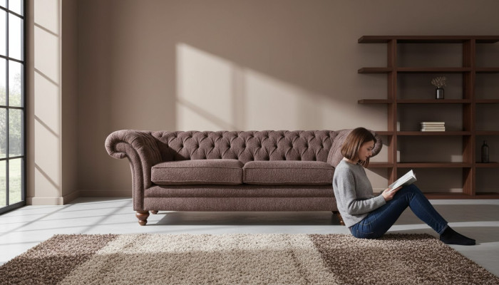 Gran sofá Chesterfield estilo clásico inglés, sofá de 3 plazas tapizado de 230 cm.