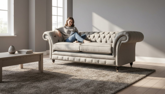 Inglés Chesterfield Sofá Sofá Muebles de oficina de tres plazas de terciopelo marrón de 230 cm