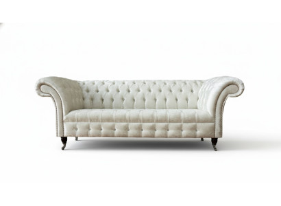 Sofá de diseño para la sala de estar, de tres plazas, blanco, de tela, estilo Chesterfield.