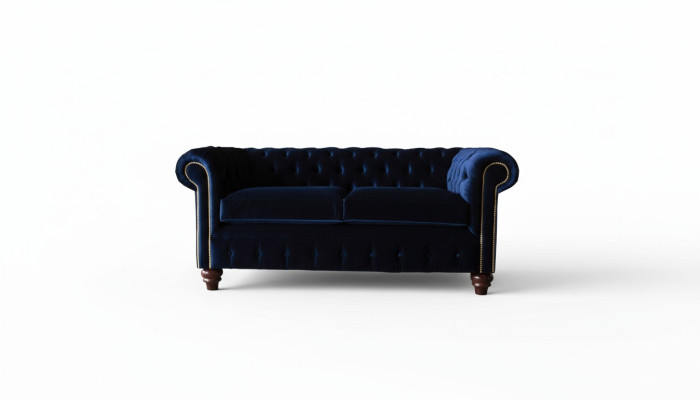 Sofá Chesterfield azul de estilo clásico inglés 3 plazas con cojines de 230cm.