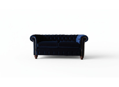 Sofá Chesterfield azul de estilo clásico inglés 3 plazas con cojines de 230cm.
