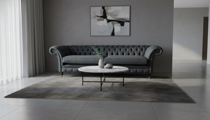 Sofá de diseño de 4 plazas, tapizado textil, sofás clásicos tipo Chesterfield.