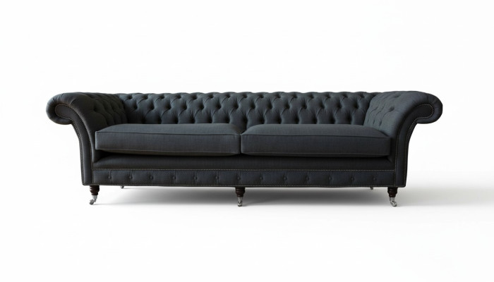 Sofá de diseño de 4 plazas, tapizado textil, sofás clásicos tipo Chesterfield.