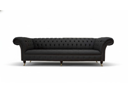 Sofá Chesterfield de 4 plazas de tela negra diseño de salón sofá tapizado.