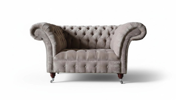 Sofá Chesterfield de 1 plaza de lujo de tela textil, nuevo.