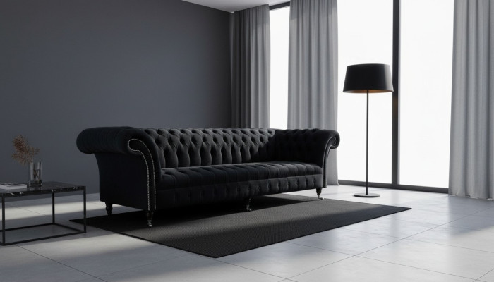 Sofá Chesterfield de 4 plazas acolchado de diseño de lujo de madera nuevo