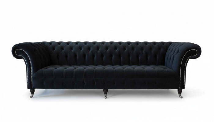 Sofá Chesterfield de 4 plazas acolchado de diseño de lujo de madera nuevo