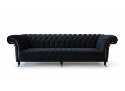 Sofá Chesterfield de 4 plazas acolchado de diseño de lujo de madera nuevo