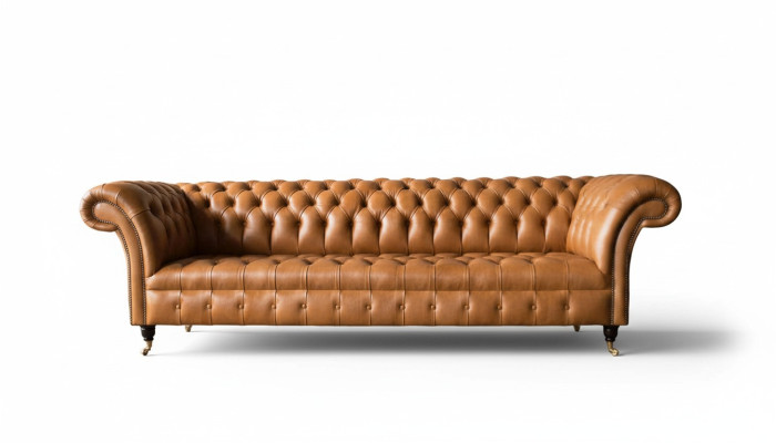 Sofá de cuero Chesterfield de 4 plazas, sofá de lujo de cuero tapizado para sala de estar.