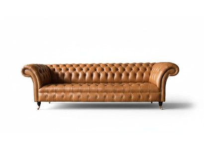 Sofá de cuero Chesterfield de 4 plazas, sofá de lujo de cuero tapizado para sala de estar.