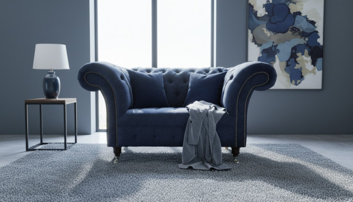 Sofá Chesterfield de 1,5 plazas, sofá de diseñador, tela de tapicería de sofá textil.