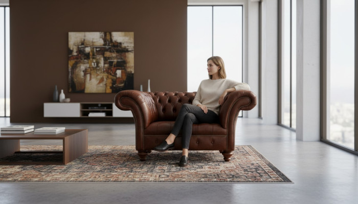 Sofá Chesterfield de sala de estar Sofás Sofá Tapizado de Cuero Moderno de 1,5 plazas