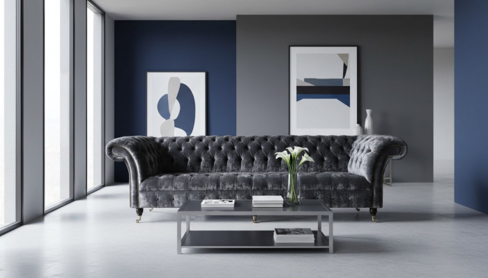 Sofá de cuatro plazas 4 plazas Sofás Textil Diseño moderno Tela Poliéster Gris