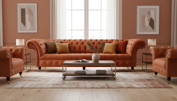 Chesterfield británico tapizado lujo sofá diseño sofá clásico 4 plazas.