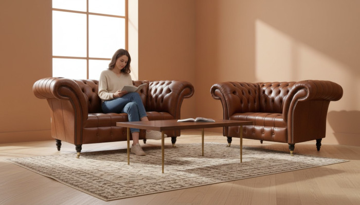 Chesterfield Design Tela Sofá Butaca de 1.5 plazas Sofás Tapizados Lounge