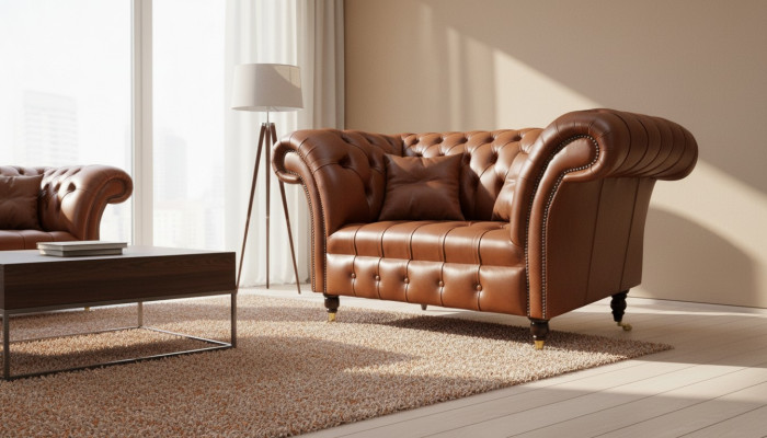 Chesterfield Design Tela Sofá Butaca de 1.5 plazas Sofás Tapizados Lounge