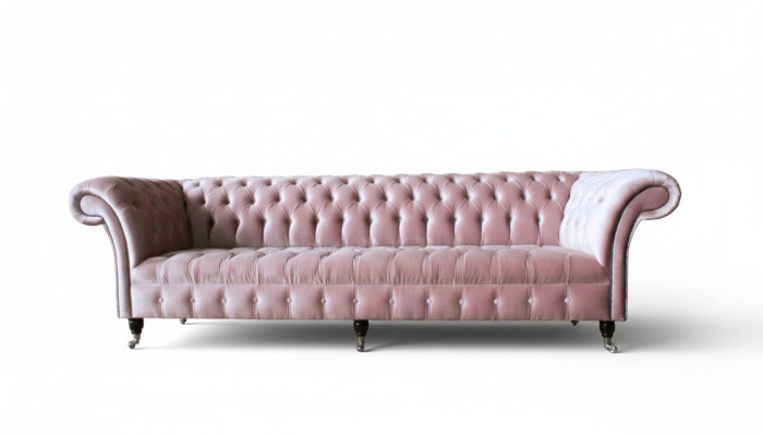 Sofá Chesterfield Rosa, Sofá con tapizado, sofá de 4 plazas, sofás de asiento.