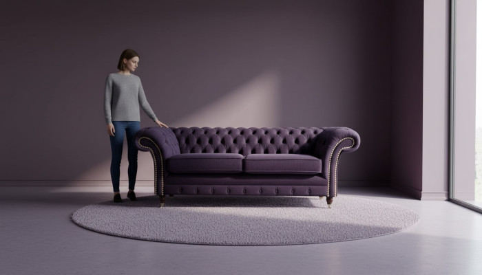 Chesterfield - estilo clásico inglés - sofá - sofá de 3 plazas - tapizado - púrpura - 230 cm