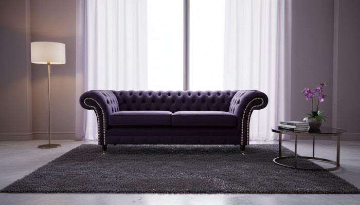 Chesterfield - estilo clásico inglés - sofá - sofá de 3 plazas - tapizado - púrpura - 230 cm