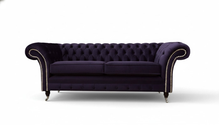 Chesterfield - estilo clásico inglés - sofá - sofá de 3 plazas - tapizado - púrpura - 230 cm
