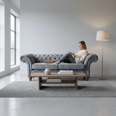 Chesterfield 3 plazas Sofá tapizado de tela Sofá nuevo