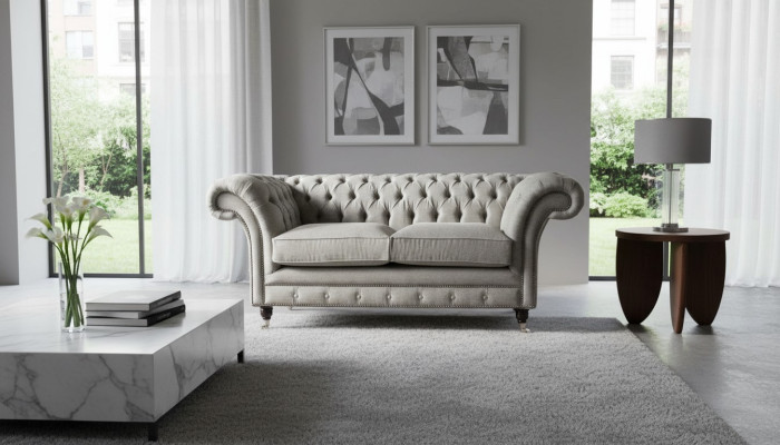 Sofá Chesterfield gris de 2 plazas, sofá de madera, muebles, sofá nuevo de tres plazas.