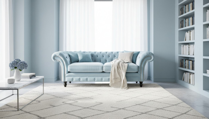 Chesterfield sofá de 3 plazas, tapizado, estilo moderno, tela nueva.