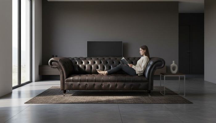 Chesterfield Diseño Luxus Sofá Tapizado Moderno Sillón Asiento de Cuero Sofá de Cuero