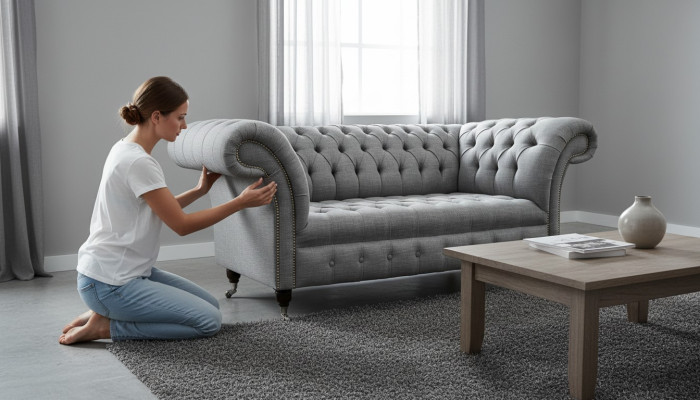 Chesterfield Sofá de dos plazas Tapizado Textil Sofá de tela Lujo
