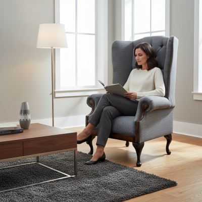 Sillón Chesterfield Orejero Sofá 1 Plaza Gris Tela Textil Nuevo