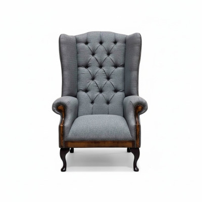 Sillón Chesterfield Orejero Sofá 1 Plaza Gris Tela Textil Nuevo