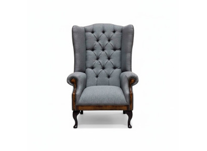 Sillón Chesterfield Orejero Sofá 1 Plaza Gris Tela Textil Nuevo