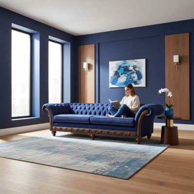 Sofá Moderno Chesterfield de 4 Plazas Sofás de Lujo Sofá de Tela para la Sala de Estar Sofá Nuevo