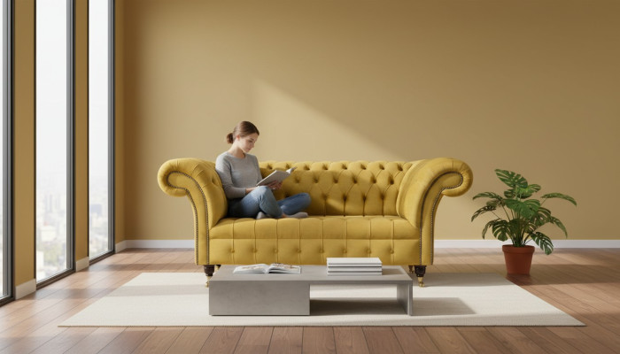 Sofá de dos plazas diseño de 2 plazas sofás tapicería Chesterfield asiento tela textil