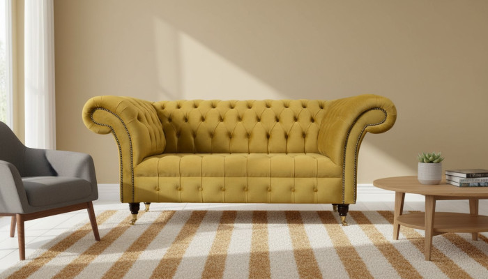 Sofá de dos plazas diseño de 2 plazas sofás tapicería Chesterfield asiento tela textil