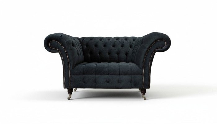 Sofá diseño Chesterfield, sillón tapizado de lujo en tela.