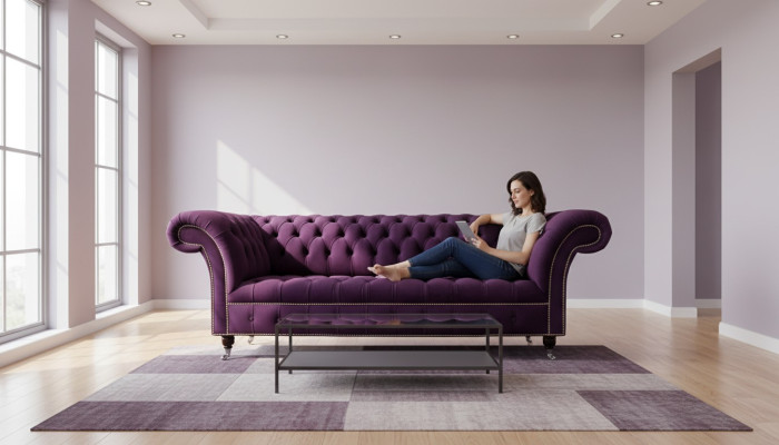 Sofá Chesterfield lila de 3 plazas Chesterfield Sofá de diseñador de tela