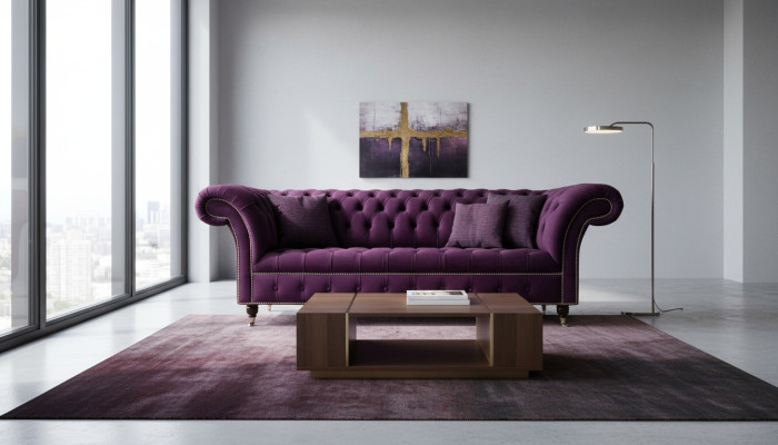 Sofá Chesterfield lila de 3 plazas Chesterfield Sofá de diseñador de tela