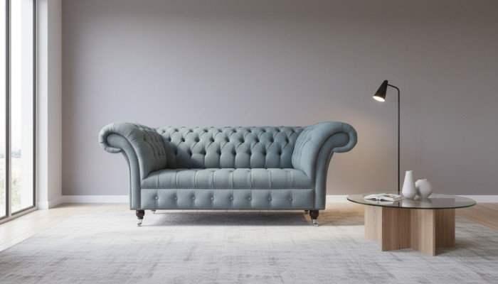 Chesterfield mobiliario de oficina sofá sofá de dos plazas textil gris