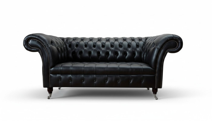 Tres asientos Sofá de lujo 3 plazas Sofás Asiento de cuero negro Chesterfield