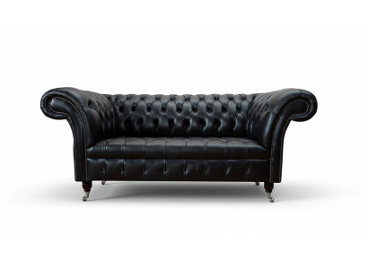 Tres asientos Sofá de lujo 3 plazas Sofás Asiento de cuero negro Chesterfield